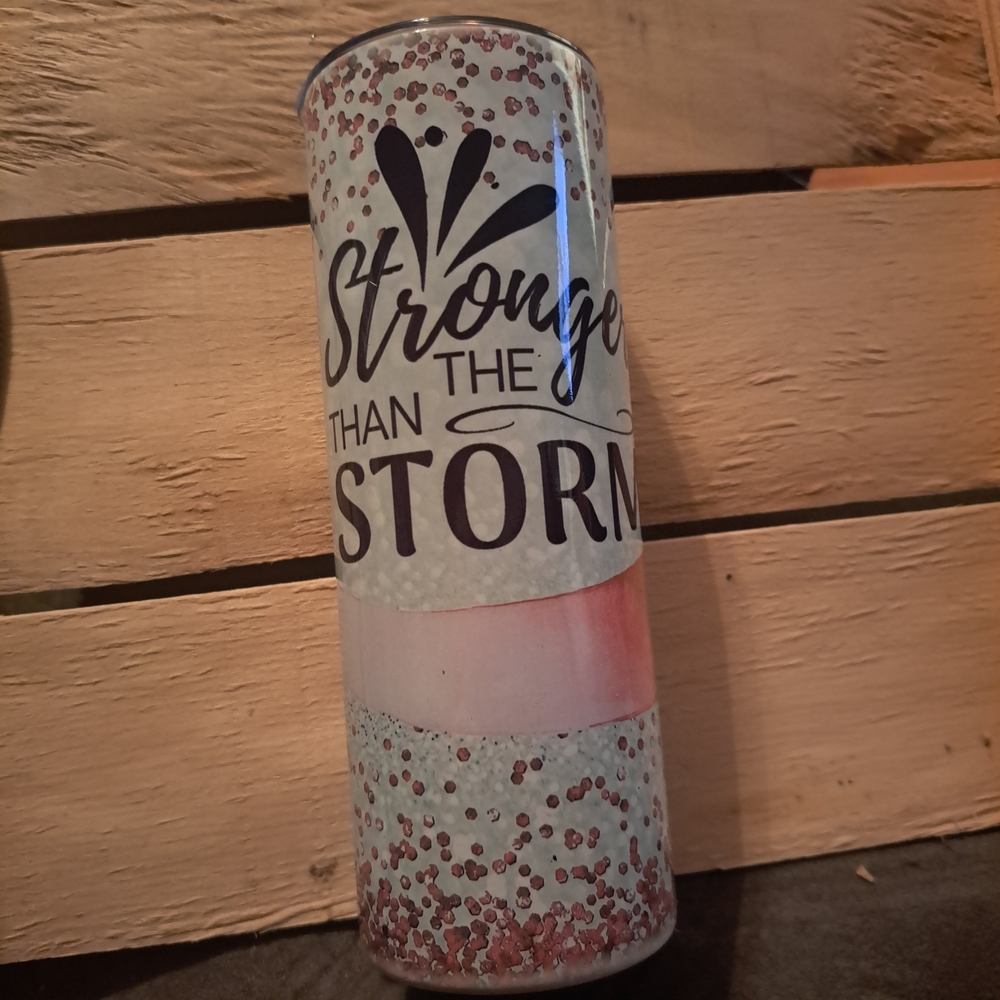 Motivational Glitter Tumbler - Stronger Than the Storm